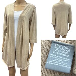 Hannah Rose Cashmere Cotton Blend Tan Lightweight Knit Cardigan Petite Small